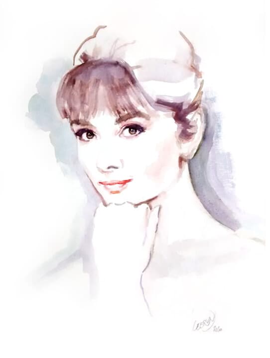 Portrait d'Audrey Hepburn à l'aquarelle