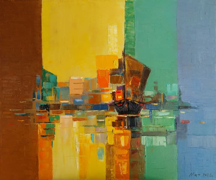 Port (50x60cm, oil painting, ready to hang, impressionistic)