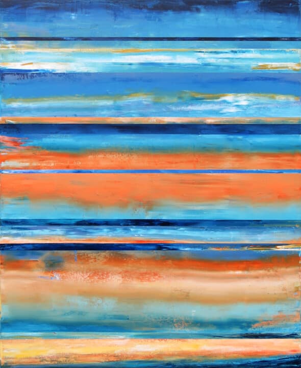 Ocean Abstract Painting. Glowing Evening. Sunset Painting